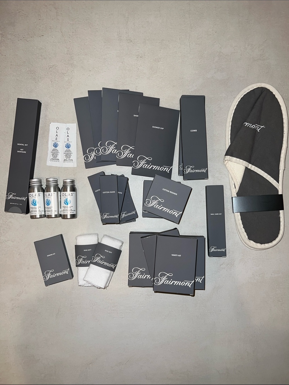 32 Fairmont Hotel Amenity Toiletries Slippers Kit Lot Bundle Luxury Travel Mini